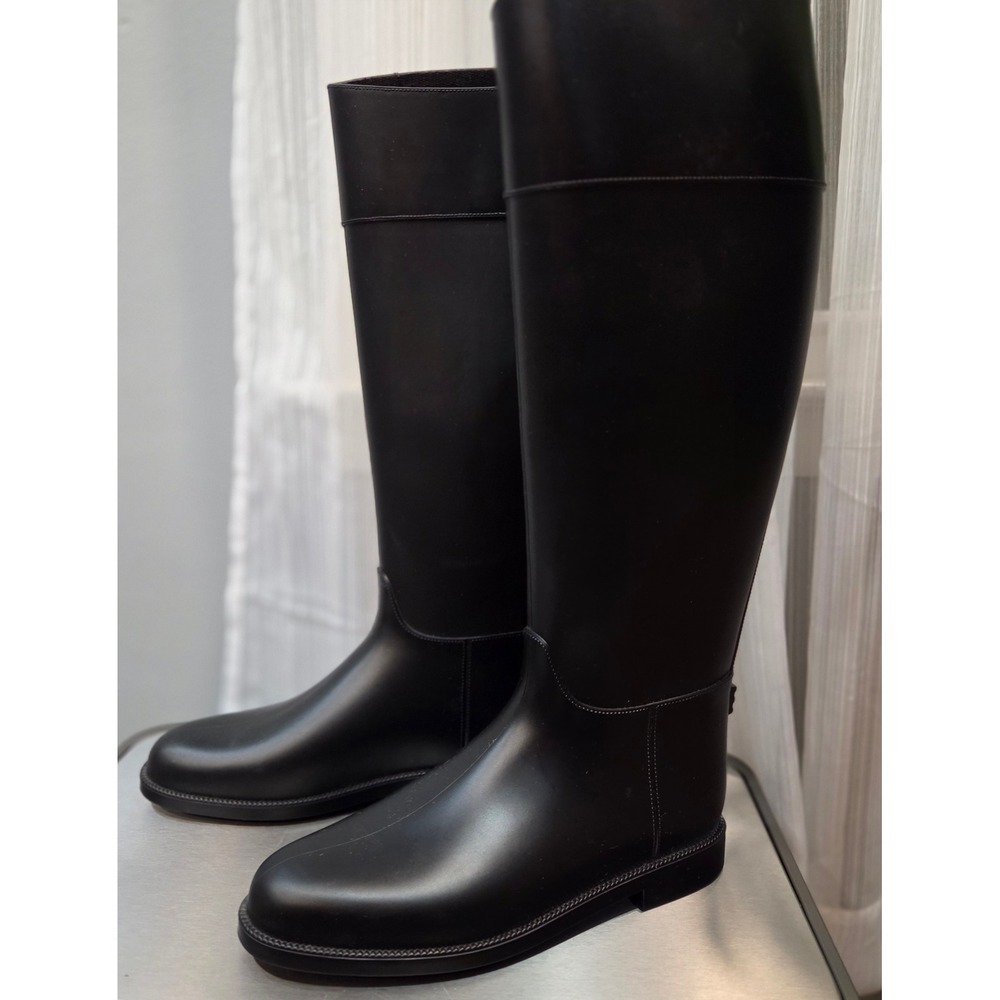 Sloosh Italy Black Rubber Equestrian Tall Rain Boots Women Size 38/7.5 Logo